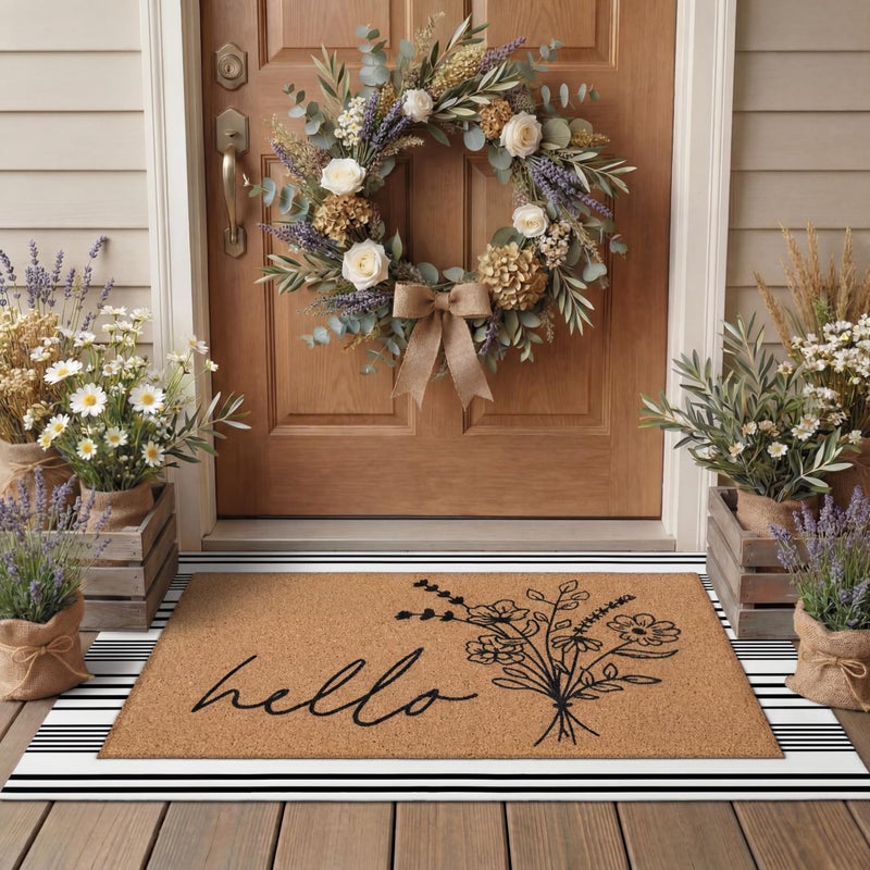 Tinideya 2 Pcs Door Mat Welcome Non Slip Coir Mats Floor Layering Doormats Seasonal for Front Porch Entryway Decor(Wildflower) - Image 1