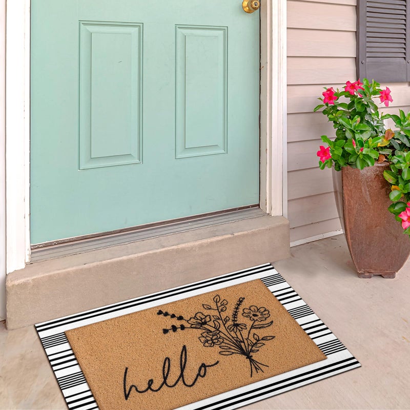 Tinideya 2 Pcs Door Mat Welcome Non Slip Coir Mats Floor Layering Doormats Seasonal for Front Porch Entryway Decor(Wildflower) - Image 5