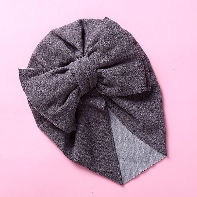 Generic Double Bow Cashmere-like Kids Cap 7 Gray