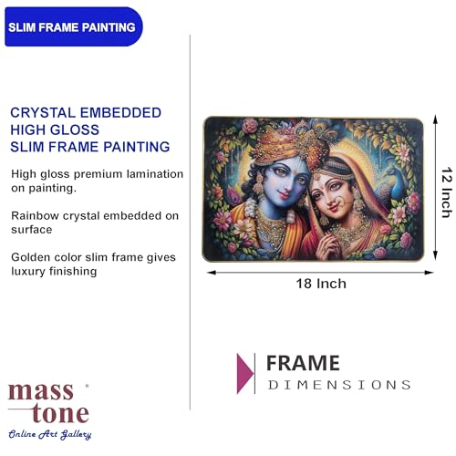 Masstone Radha Krishna Crystal Embedded High Gloss Wall Painting, Golden Slim Frame, 45x30 Cm Wall Art for Living Room, Bedroom, Office & Home Décor (CRG57) - Image 2
