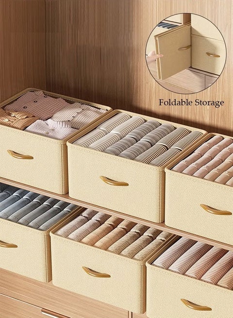 3pcs Wardrobe Clothes Organizer Foldable Closet Storage Box Storage Bins Organizer with Handle Closet Shelf Organizer and Storage, Cloth Storage Bins for Organizing (Beige)