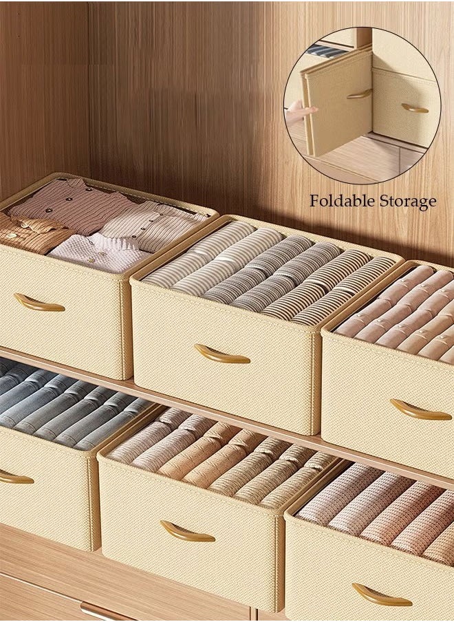 BOUND MOAT 3pcs Wardrobe Clothes Organizer Foldable Closet Storage Box Storage Bins Organizer with Handle Closet Shelf Organizer and Storage, Cloth Storage Bins for Organizing (Beige)  - Image 1