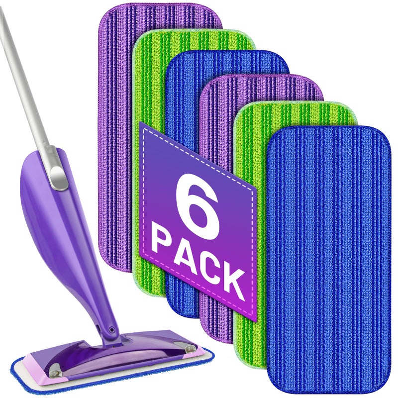 PAPCLEAN Reusable Mop Pads Compatible with Swiffer Wet Jet Mop 6 Pack Wet Pads Refill Washable Microfiber Mop Pads Wet Dry Mopping Cloths Replacements for Swiffer Wetjet 12 Mop All Purpose Floor Cleaning 