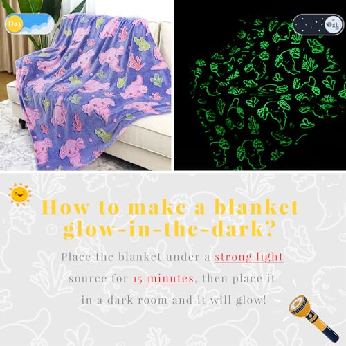 KIVEE Glow in The Dark Blanket Axolotl Gifts Toys for Girls Cute Axolotl Blanket for Birthday Gifts - Image 3