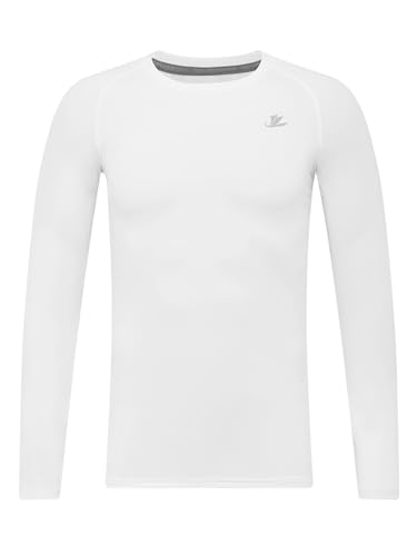 DEVOROPA Youth Boys Compression Shirt Long Sleeve Football Baseball Undershirt Quick Dry Sports Baselayer White L - Image 1