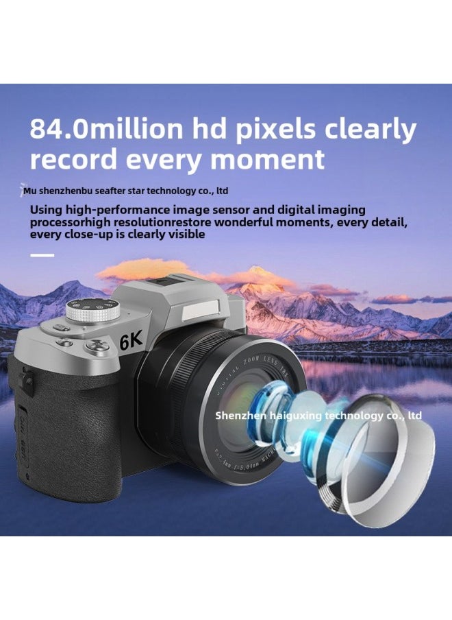 Generic Micro Single Student Travel HD Camera Portable Self-timer Dual Camera 84 Million Pixels 6K Video Beauty Filter-Body Color:Black+32g Memory Card+wide-angle Lens  - Image 4