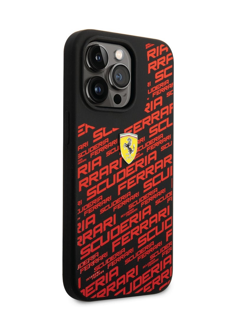 Ferrari Liquid Silicone Case All Over Printed Scuderia For iPhone 14 Pro Max - Black - Image 2
