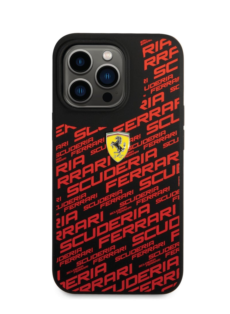 Ferrari Liquid Silicone Case All Over Printed Scuderia For iPhone 14 Pro Max - Black - Image 1