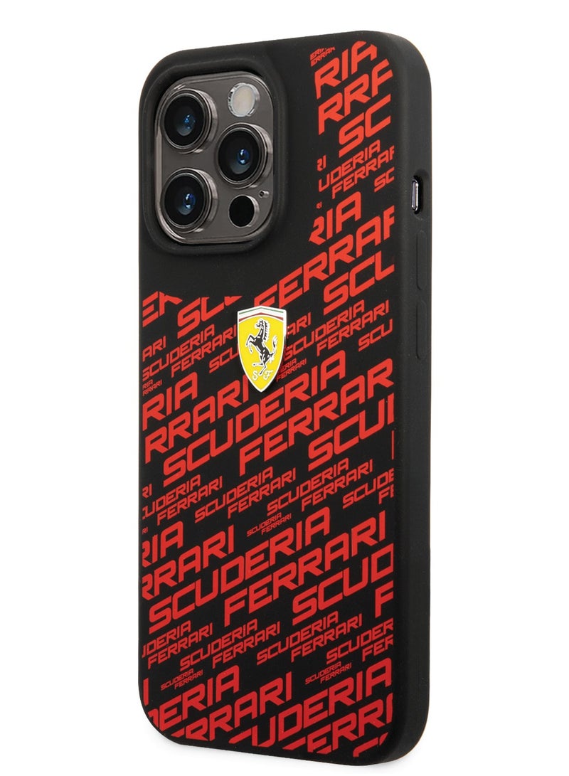 Ferrari Liquid Silicone Case All Over Printed Scuderia For iPhone 14 Pro Max - Black - Image 3