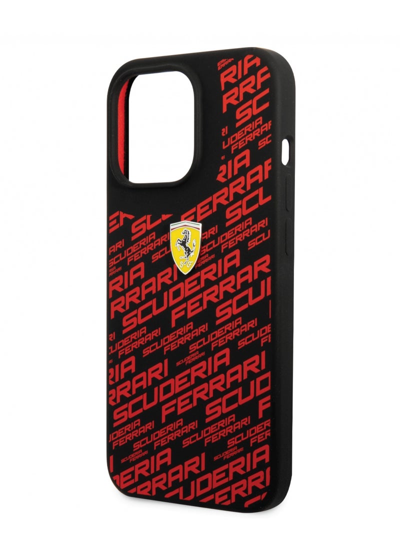 Ferrari Liquid Silicone Case All Over Printed Scuderia For iPhone 14 Pro Max - Black - Image 5