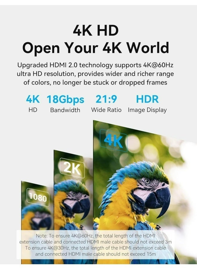 فينشن موسع HDMI بدقة 4K، سلك تمديد أسود فاخر بطول 3 أمتار، كابل عالي السرعة 18 جيجابت في الثانية من ذكر إلى أنثى للمسرح المنزلي وإعدادات المكتب، موصلات معززة للفيديو والصوت فائق الدقة - Image 2