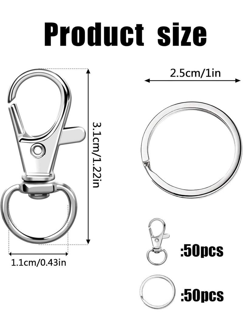 100 قطعة من الخطافات الدوارة مع حلقات مفاتيح، 50 قطعة من خطافات سلسلة المفاتيح و 50 قطعة من حلقات المفاتيح، مشابك لوبستر لسلسلة المفاتيح والمجوهرات والحرف الفنية - Image 3