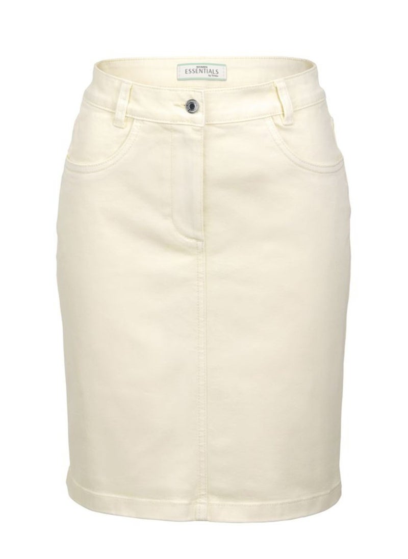 Tchibo تنورة ميني جينز صلبة للنساء، كريمي - Image 4