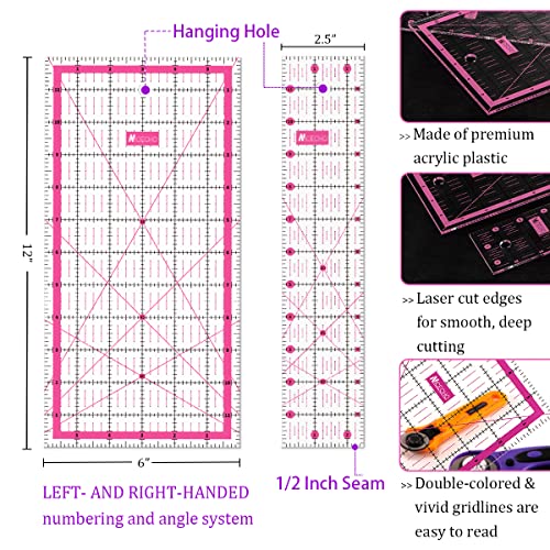 Nicecho Rotary Cutter Set,Nicecho Sewing Quilting Supplies,45mm & 28 mm Fabric Cutters,8 Rotary Cutter Blades,A3 Cutting Mat for Sewing,6x12 & 2.5x12 In Quilting Rulers,Ideal Quilt kits for Lovers & Beginners - Image 4