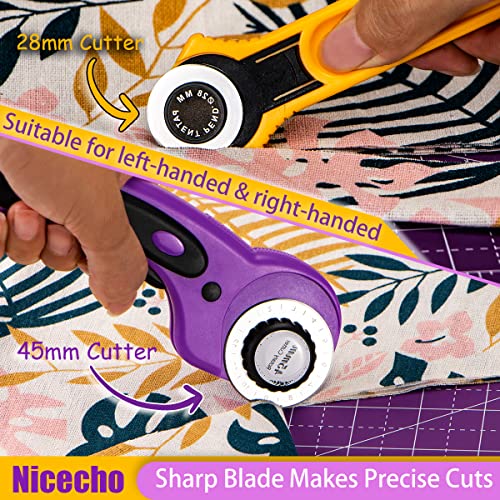 Nicecho Rotary Cutter Set,Nicecho Sewing Quilting Supplies,45mm & 28 mm Fabric Cutters,8 Rotary Cutter Blades,A3 Cutting Mat for Sewing,6x12 & 2.5x12 In Quilting Rulers,Ideal Quilt kits for Lovers & Beginners - Image 2