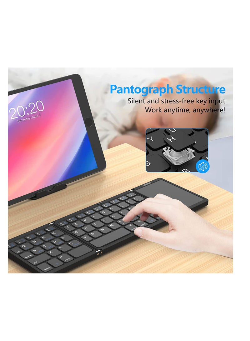 Upgrade Foldable Bluetooth Keyboard, Tri- Foldable Portable Wireless Keyboard with Touchpad, USB-C Rechargeable for iOS, Android, Windows System Laptop Tablet Smartphone Device (Black) - Image 5