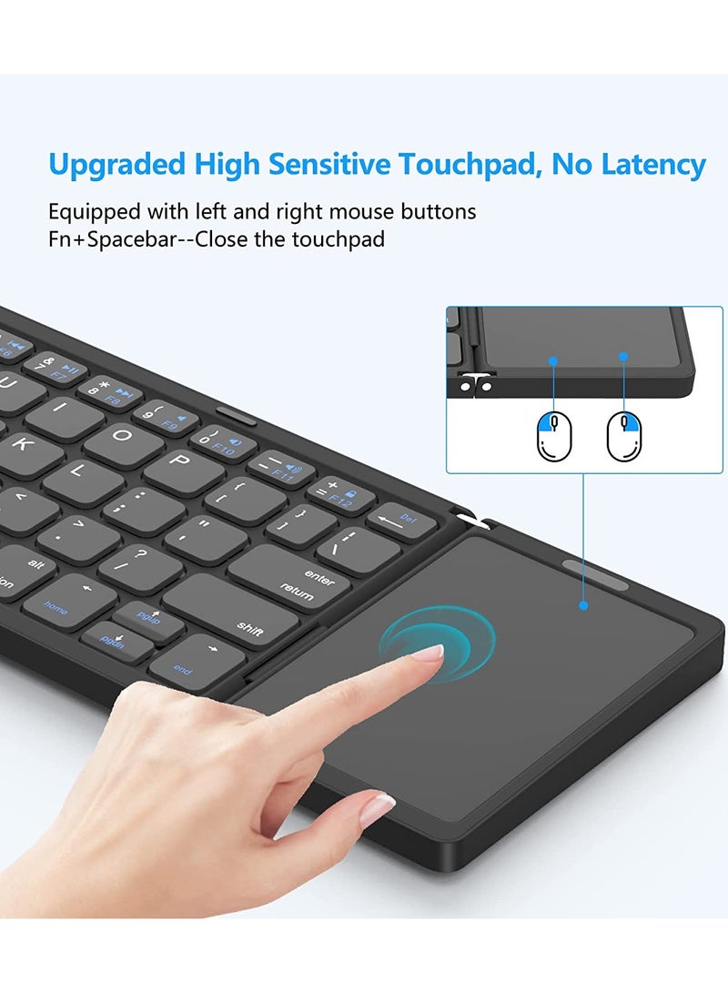 Upgrade Foldable Bluetooth Keyboard, Tri- Foldable Portable Wireless Keyboard with Touchpad, USB-C Rechargeable for iOS, Android, Windows System Laptop Tablet Smartphone Device (Black) - Image 2