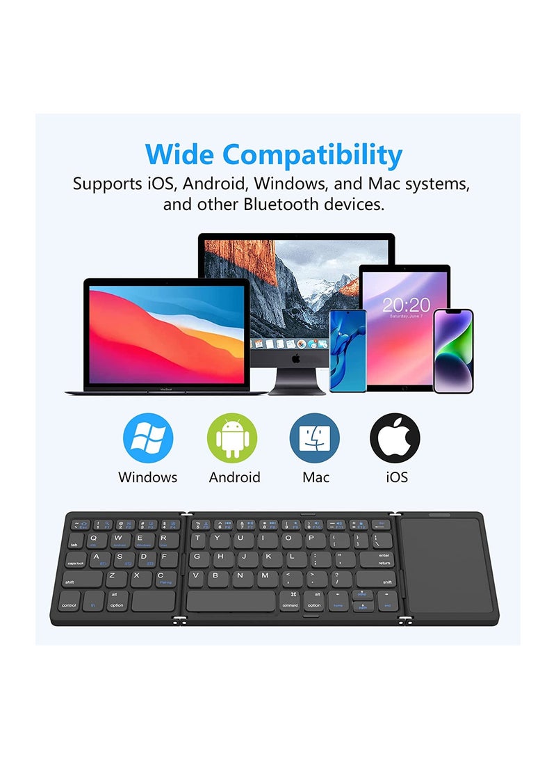 Upgrade Foldable Bluetooth Keyboard, Tri- Foldable Portable Wireless Keyboard with Touchpad, USB-C Rechargeable for iOS, Android, Windows System Laptop Tablet Smartphone Device (Black) - Image 3