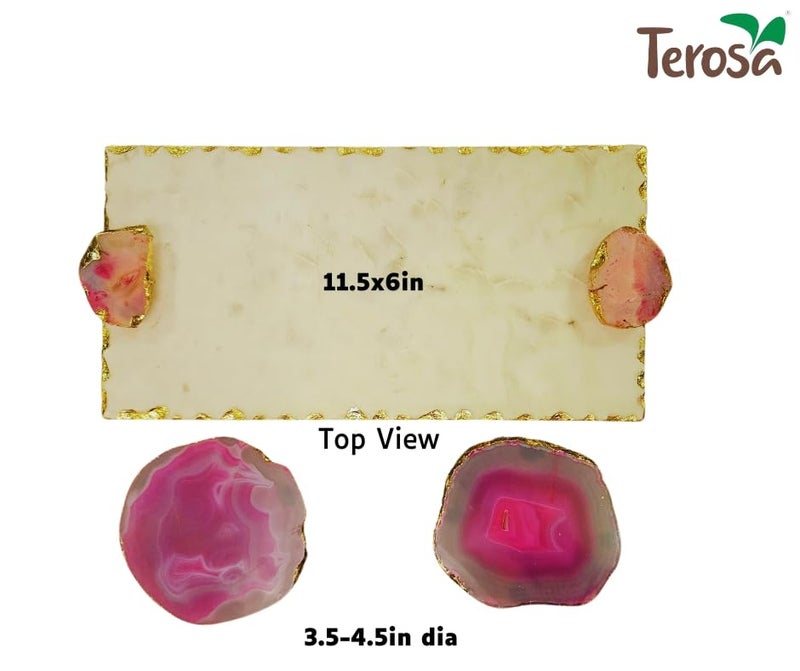 Terosa طبق تيروزا الفاخر من الرخام الأبيض مع اثنين من الأكواب الوردية | تروفي الوردية | طبق قياسي 11.5x6 بوصة وأكواب 3.5 إلى 4.5 بوصة - Image 2