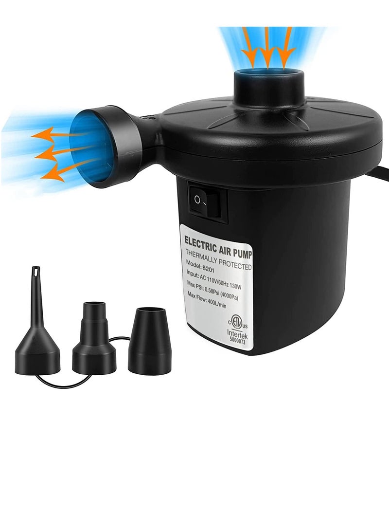 WEEFEESTAR Quick Electric Air Mattress Pump, Electric Pump for Inflatables Inflator Deflator with 3 Nozzles for Airbed Air Mattress Swimming Pool Inflatable Couch (130W)  - Image 1