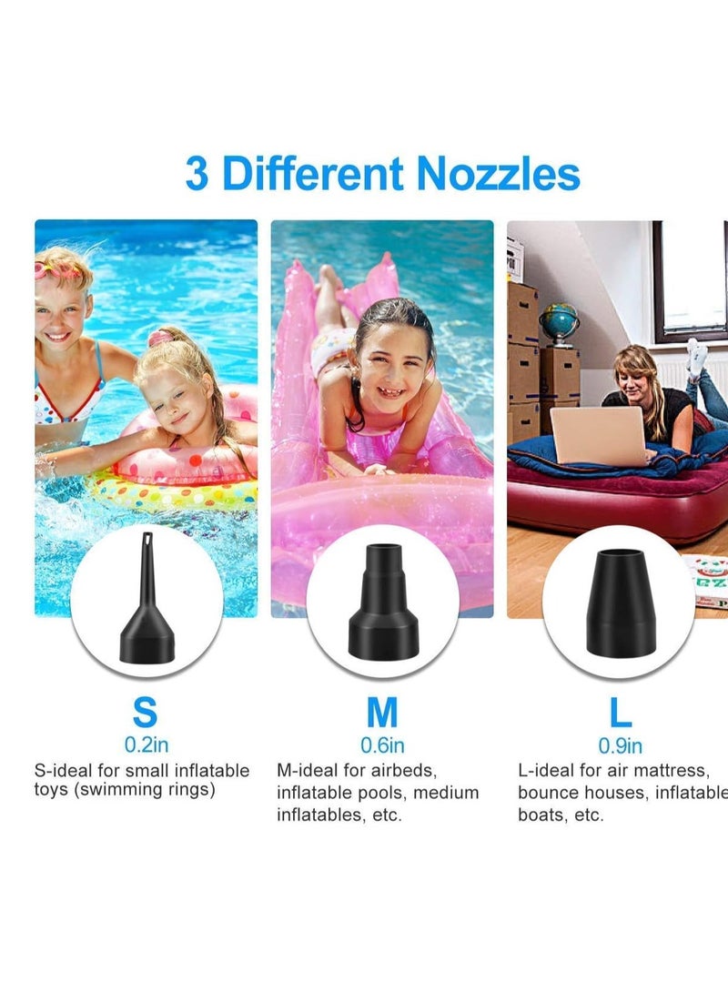 WEEFEESTAR Quick Electric Air Mattress Pump, Electric Pump for Inflatables Inflator Deflator with 3 Nozzles for Airbed Air Mattress Swimming Pool Inflatable Couch (130W)  - Image 3
