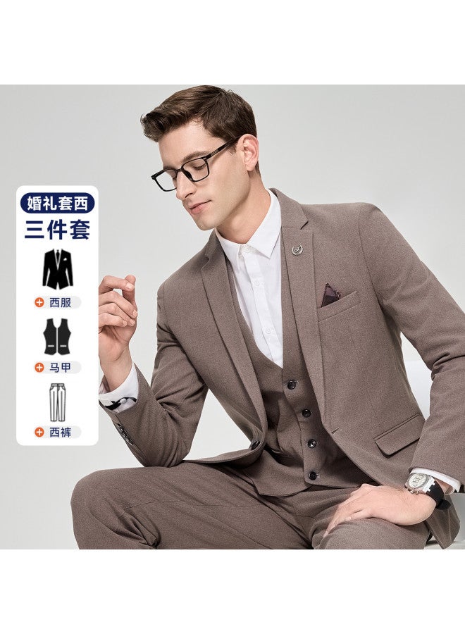 Fapai Business Three-piece Suit] Men's Spring/autumn Suit Set Business Casual Formal Suit Men's Wedding Groom Tuxedo - Image 2