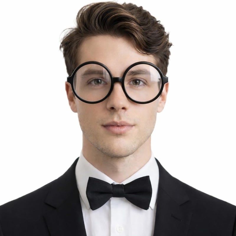 Vaulted Skulls & Co Big Eye Glasses | Big Round Eye Glasses | Funny Round Nerd Eyeglasses | Retro Rounded Shades | Large Circle Eyeglasses | Circular Prop Spectacles | Oversized Costume Eyewear | Black | One Size - Image 1
