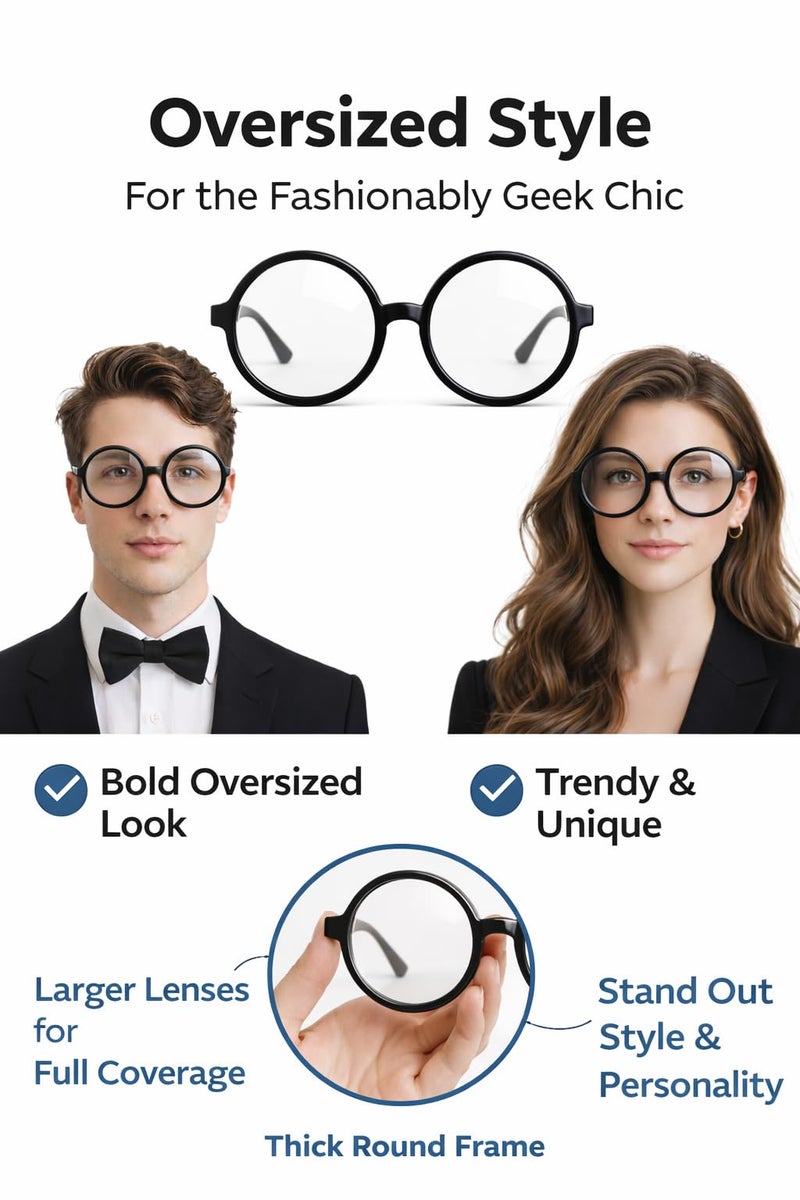 Vaulted Skulls & Co Big Eye Glasses | Big Round Eye Glasses | Funny Round Nerd Eyeglasses | Retro Rounded Shades | Large Circle Eyeglasses | Circular Prop Spectacles | Oversized Costume Eyewear | Black | One Size - Image 3