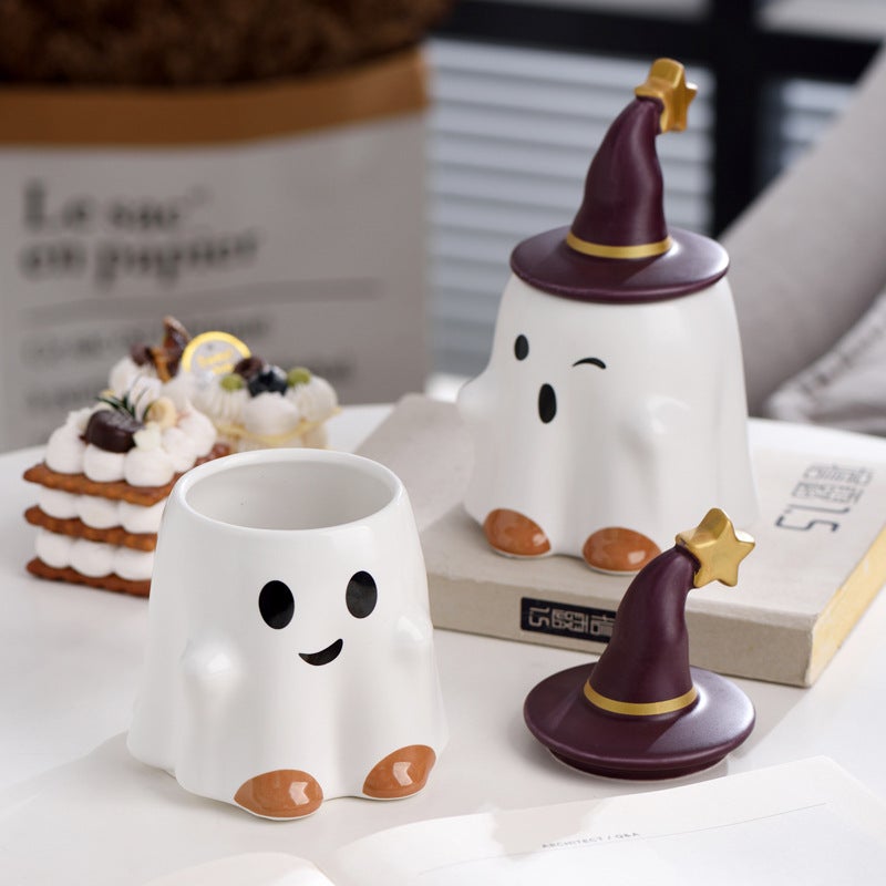 Halloween Creative Cartoon Ceramic Cup Cute Water Cup Large Capacity Office Coffee Milk Elf Mug(Gradient powder, 401-500ml) - Image 4