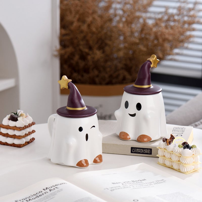 Halloween Creative Cartoon Ceramic Cup Cute Water Cup Large Capacity Office Coffee Milk Elf Mug(Gradient powder, 401-500ml) - Image 2