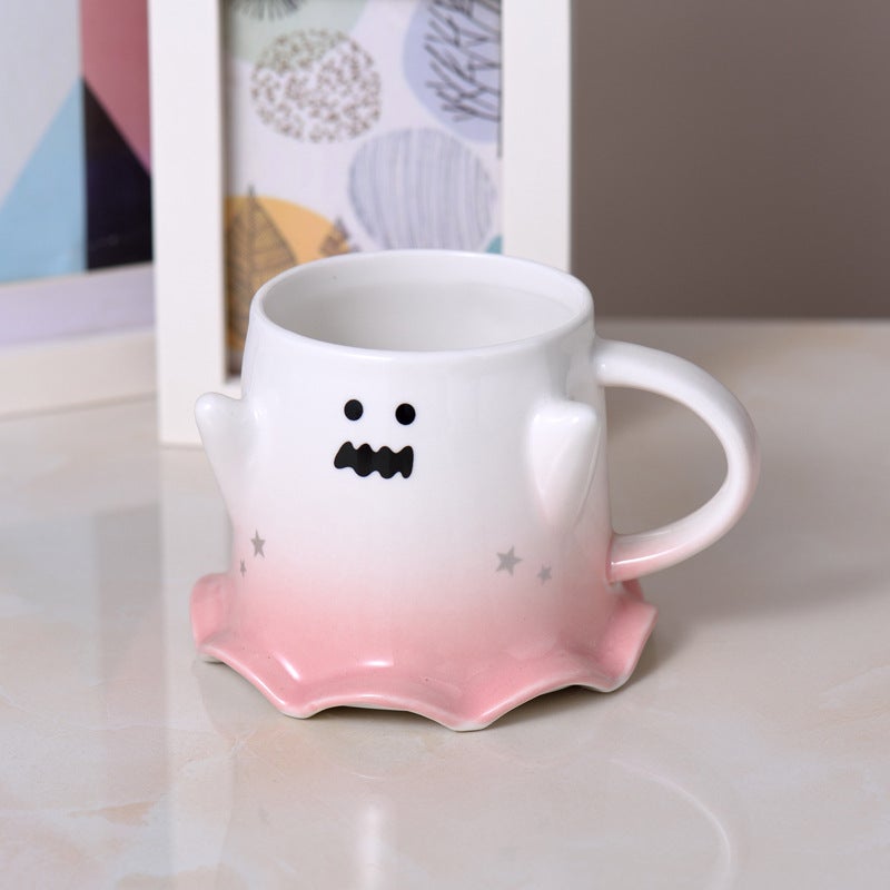 Halloween Creative Cartoon Ceramic Cup Cute Water Cup Large Capacity Office Coffee Milk Elf Mug(Gradient powder, 401-500ml) - Image 1