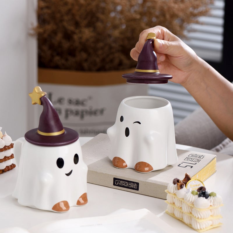 Halloween Creative Cartoon Ceramic Cup Cute Water Cup Large Capacity Office Coffee Milk Elf Mug(Gradient powder, 401-500ml) - Image 5