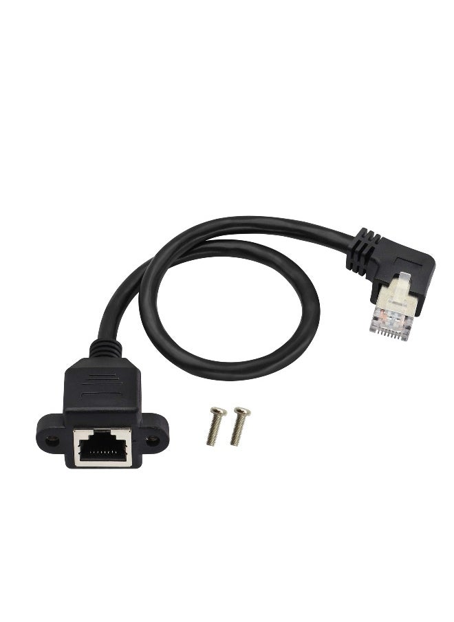 Generic - 90 Degree Cat 6 Ethernet Cable, Right Bend Angle RJ45 Male to Female Shielded Ethernet Network Connector, Screw Panel Mount Extension Cable for Router, Modem (30cm/1ft-Right) - Image 1