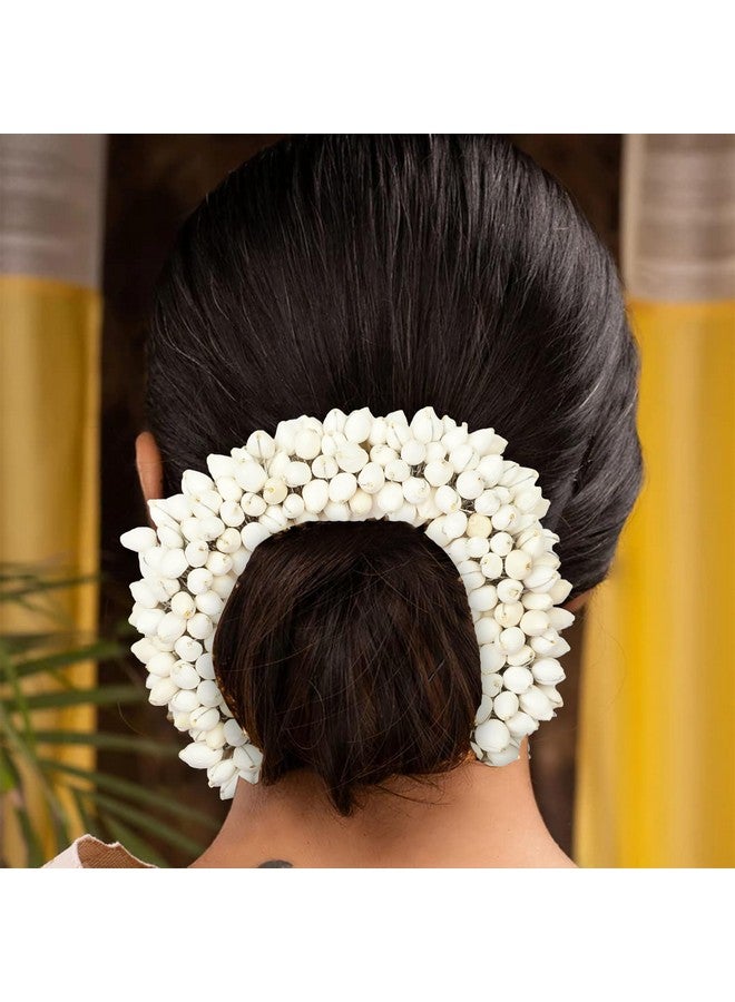 TrendyTrolley Artificial 2 Pc Golden Beaded & White Mogra Gajra | Suitable For Wedding Haldi Bride to Be Mehendi Bharatnatyam Kathhak Dance (2 Pc) |Gajra For Hair - Image 4