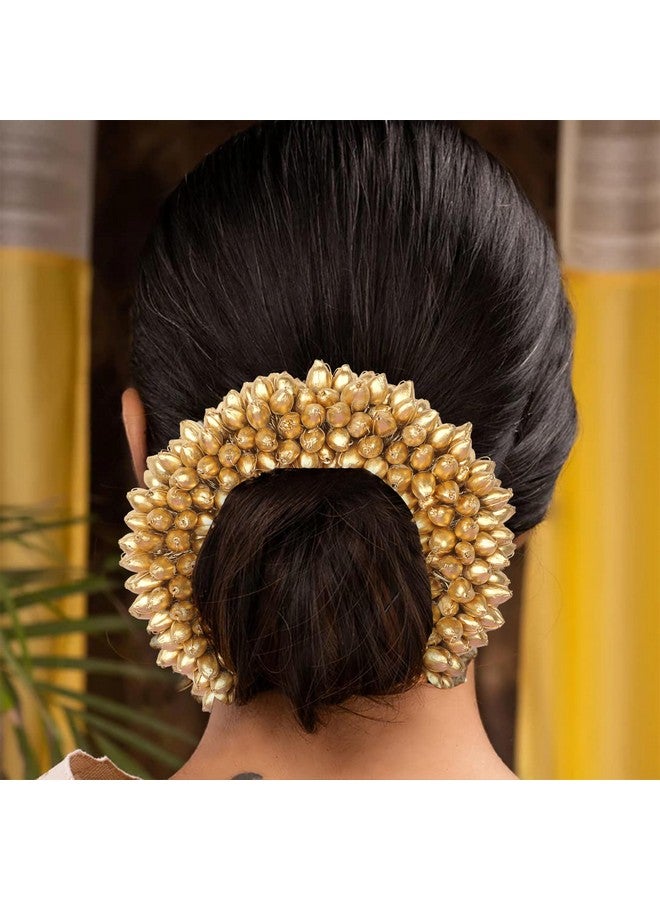 TrendyTrolley Artificial 2 Pc Golden Beaded & White Mogra Gajra | Suitable For Wedding Haldi Bride to Be Mehendi Bharatnatyam Kathhak Dance (2 Pc) |Gajra For Hair - Image 2