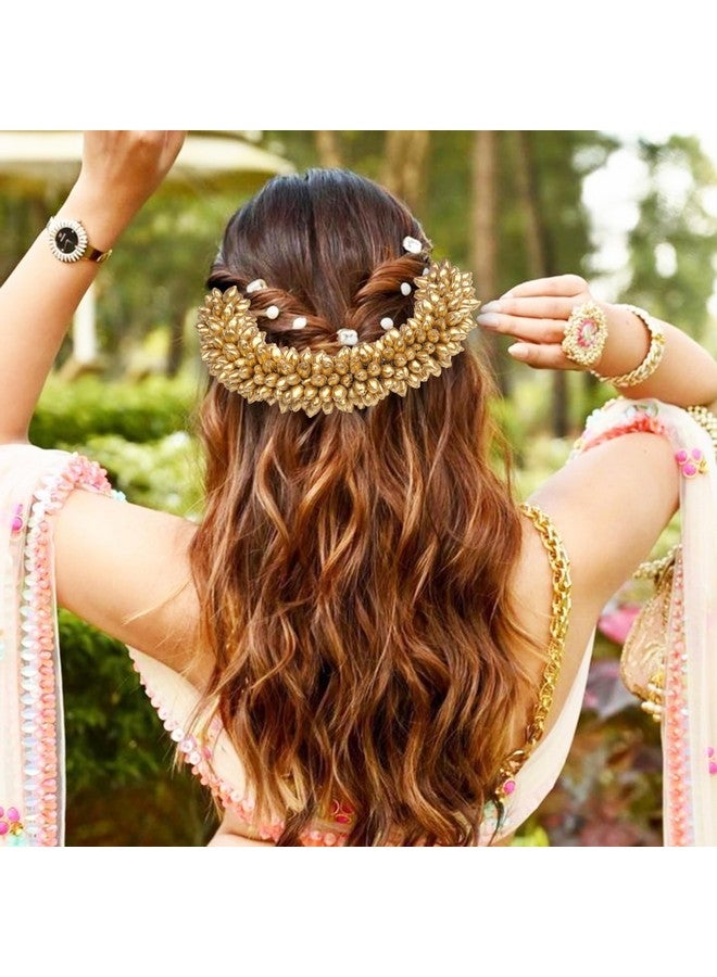 TrendyTrolley Artificial 2 Pc Golden Beaded & White Mogra Gajra | Suitable For Wedding Haldi Bride to Be Mehendi Bharatnatyam Kathhak Dance (2 Pc) |Gajra For Hair - Image 3