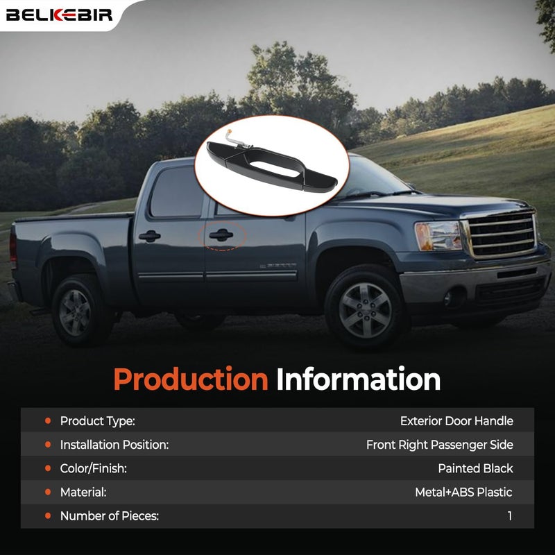 BELKEBIR Black Exterior Door Handle Front Right Passenger Side Compatible with 2007-2014 Chevy Silverado Suburban Avalanche Tahoe, GMC Sierra Yukon, Cadillac Escalade Replaces 15915150, 20954811, 22738722 Transit & use compatible - Image 4