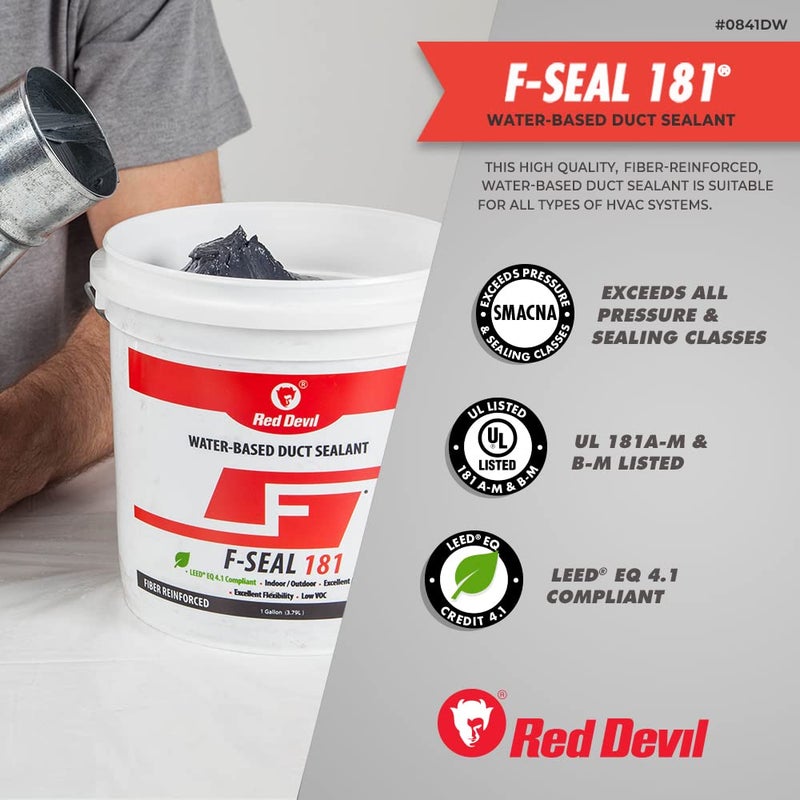 Red Devil ريد ديفل 0841DX F-Seal 181 سيل للأنابيب، مانع تسرب معزز بالألياف، مانع تسرب مائي قائم على الماء، 1 جالون، رمادي، صنع في الولايات المتحدة - Image 5