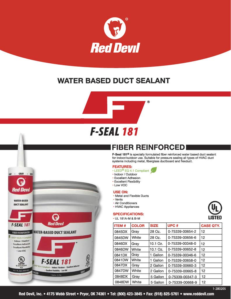 Red Devil ريد ديفل 0841DX F-Seal 181 سيل للأنابيب، مانع تسرب معزز بالألياف، مانع تسرب مائي قائم على الماء، 1 جالون، رمادي، صنع في الولايات المتحدة - Image 2