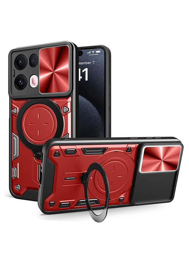 بيوينتي - حافظة ل OPPO Reno 13 Pro مع غطاء كاميرا منزلق، مسند، PC+TPU ثنائي الطبقةRed - Image 1
