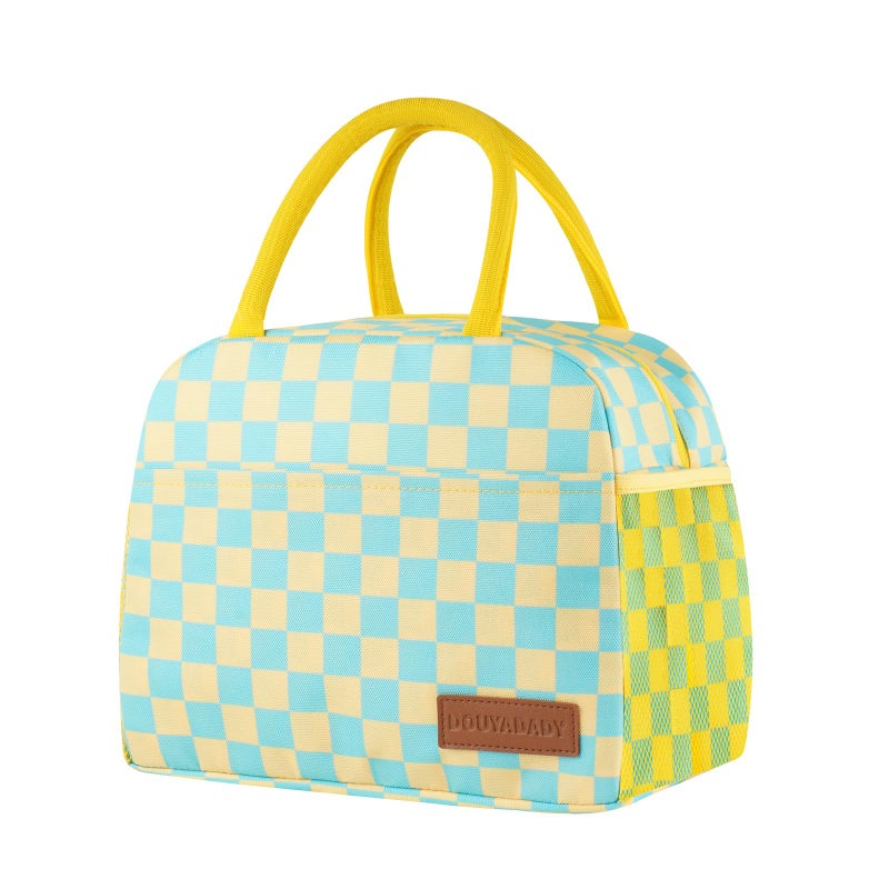 douyadady Lunch Bag WomenMen Lunch Box WomenMen YellowBlue Checkerboard