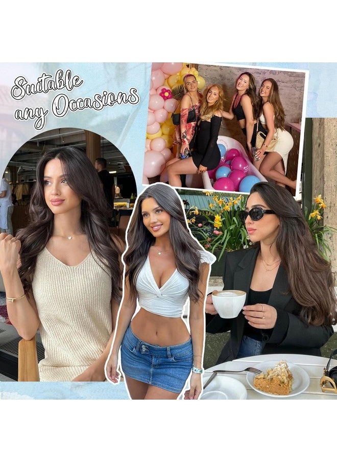 KooKaStyle Invisible Wire Hair Extensions Long Wavy Layered Synthetic Hair Extensions With Transparent Wire Adjustable Size 6 Secure Clips Dark Brown Hairpieces For Women 20 Inch 