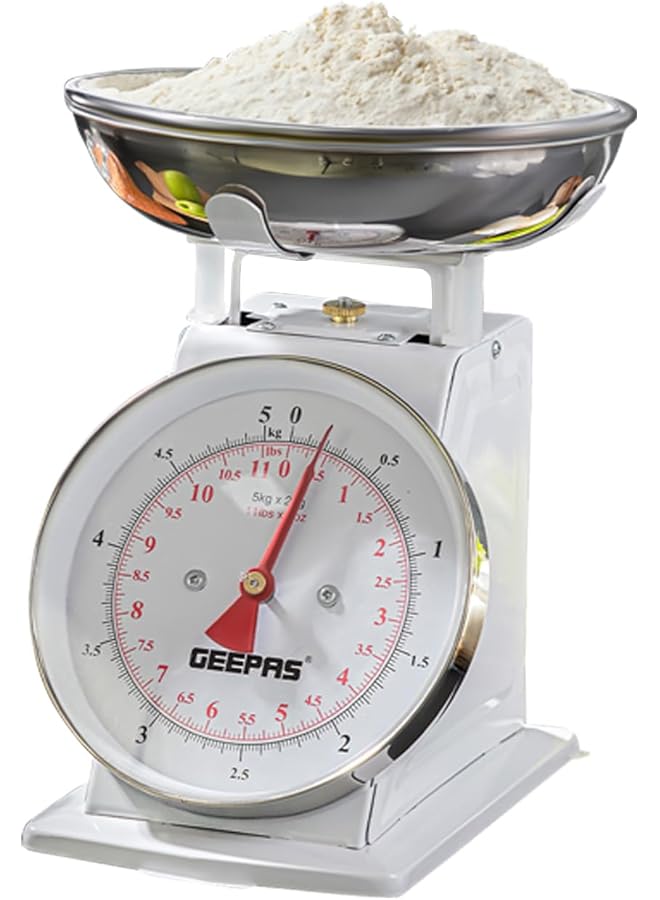 Geepas Kitchen Analog Kitchen Scale - Kitchen Food Scale and Multifunction Weight Scale with Removable Bowl, 11 lb 5kg | Ideal For Kitchen, Hotel, Gold Smith and More - Image 1
