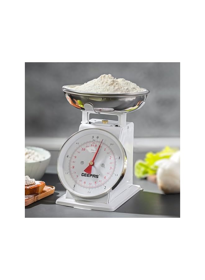 Geepas Kitchen Analog Kitchen Scale - Kitchen Food Scale and Multifunction Weight Scale with Removable Bowl, 11 lb 5kg | Ideal For Kitchen, Hotel, Gold Smith and More - Image 3