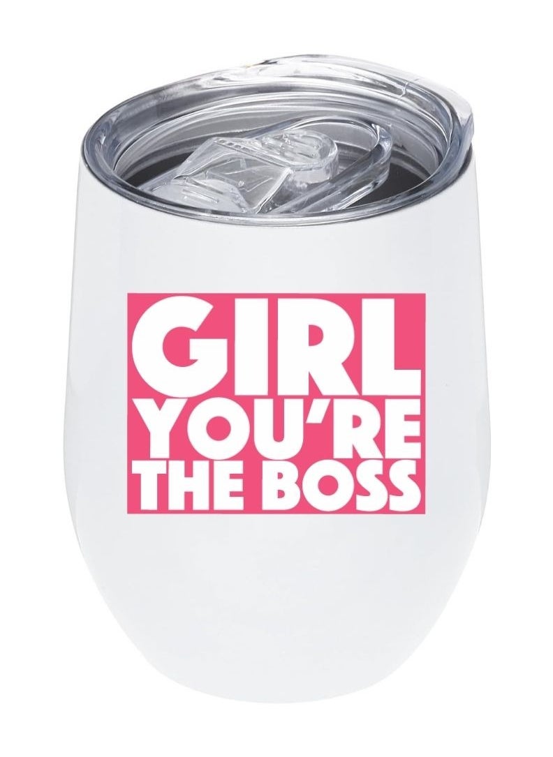 LOUD UNIVERSE Girl You're The Boss Design White Tumbler 12Oz With Lid, Stainless Steel 