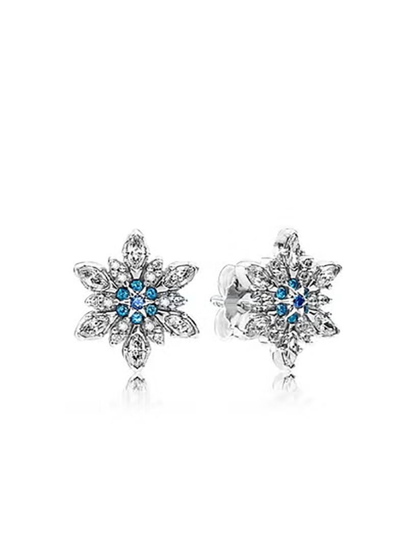 Pan Home Frozen Collection Snowflake Earrings, Sterling Silver with Blue Zirconia