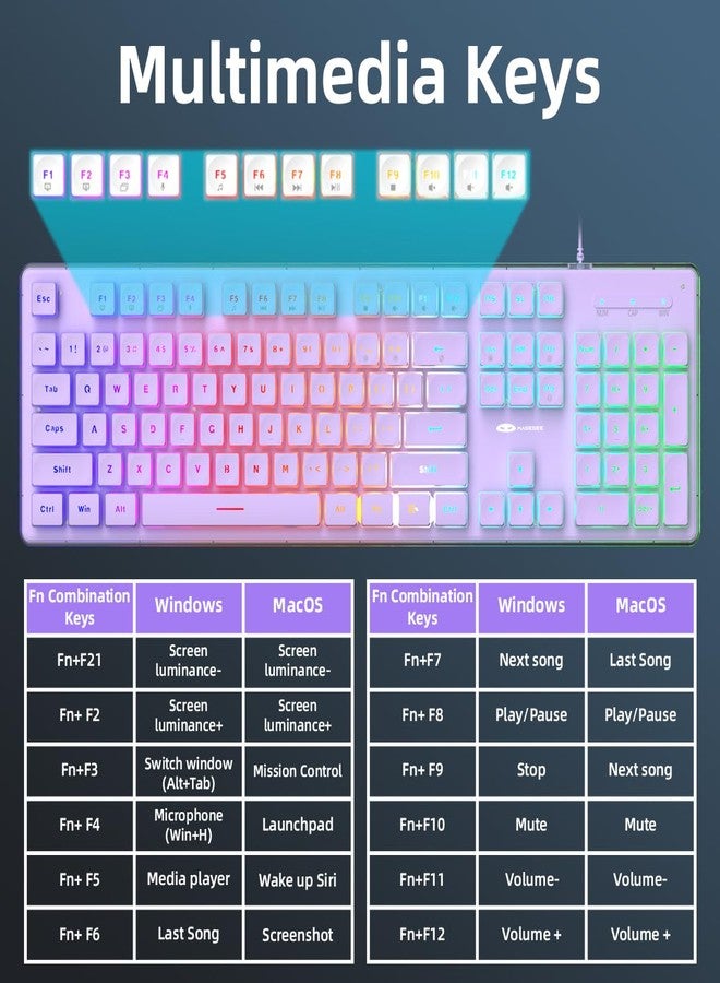 Camiysn Gaming Keyboard and Mouse, Purple 104 Keys RGB and 6 Speed RGB Mouse Combo, Pudding Keycaps Silent Computer Keyboard for Computer/PC/Laptop/Mac/Windows/Office - Image 2