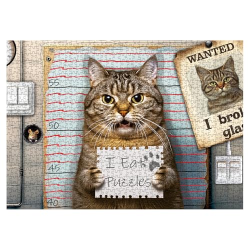 Larkipuzz Funny Cat Jigsaw Puzzle 1000 Piece for Adult Cute Animal Kitten Art Jigsaw Puzzles Beautiful Aesthetic Mouse Challenging Puzzle - Image 1