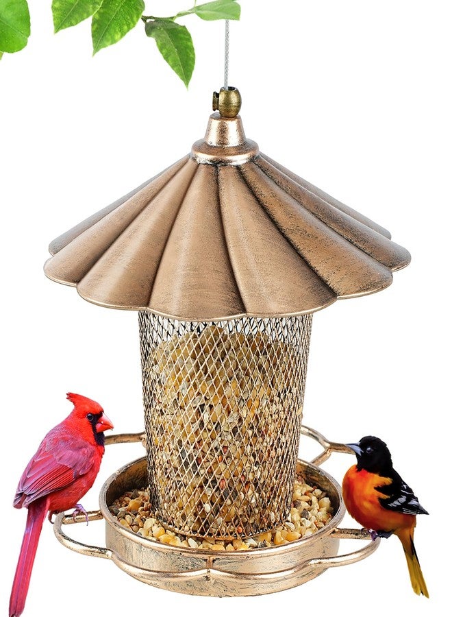 LBTING Bird Feeder for Outdoor, Squirrel Proof Metal Wild Bird Feeder for Hanging Outside Garden Yard Decoration, Flower Petals Shaped with Roof - Image 1
