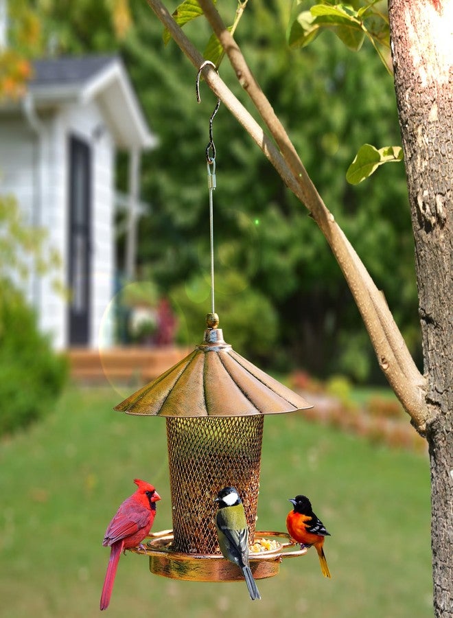 LBTING Bird Feeder for Outdoor, Squirrel Proof Metal Wild Bird Feeder for Hanging Outside Garden Yard Decoration, Flower Petals Shaped with Roof - Image 5